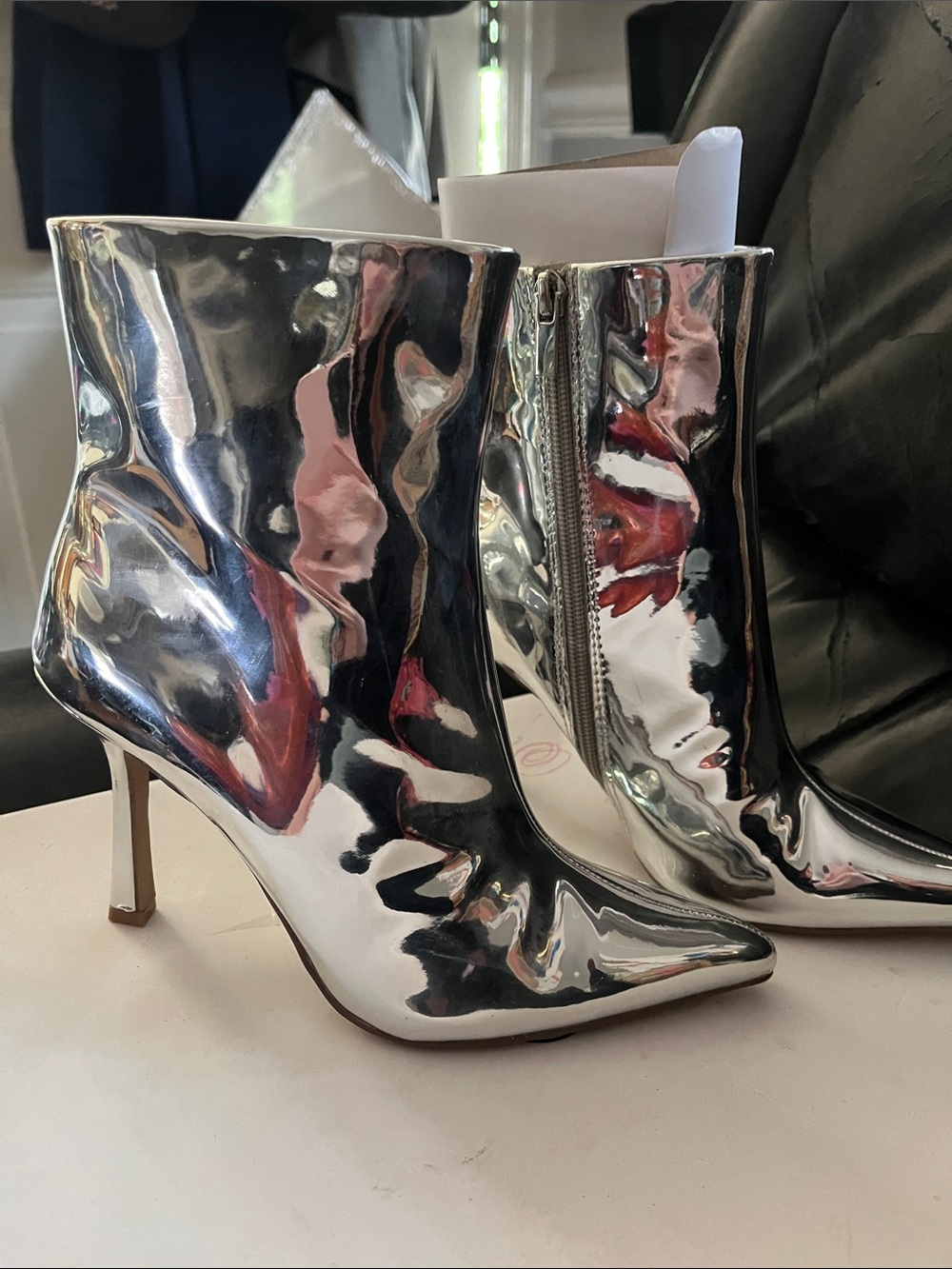 Women's Metallic Silver Pointed-Toe Ankle Booties